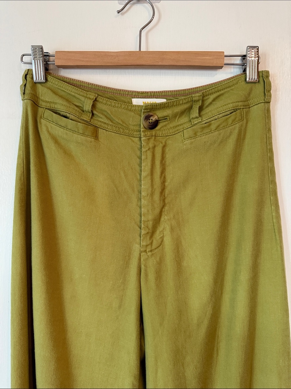 Maeve by Anthropology Ettie Chartreuse/Green Wide-Leg High Rise Linen Pants 11 - Picture 2 of 12